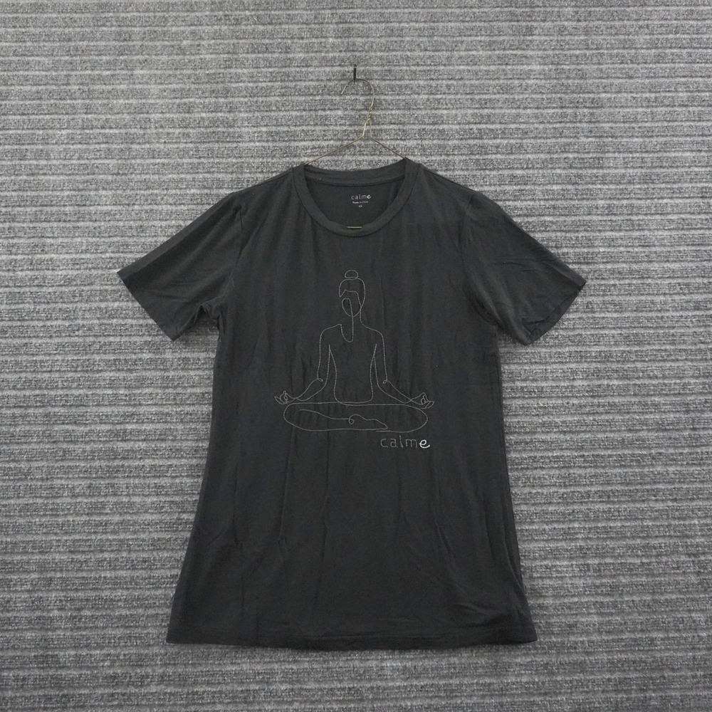 Calme Graphic Tee Women XS Black Bamboo Yoga Meditation Short Sleeve 017821-0